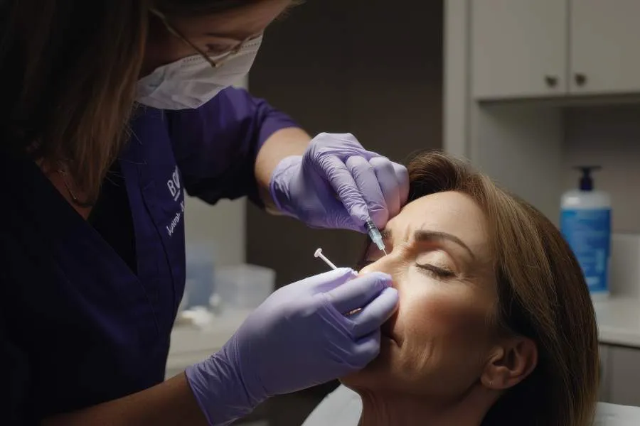 woman with licensed beautician getting botox treatment